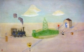 石山かずひこ_コッペル(蒸気機関車)と転車台のある風景_10M.JPG
